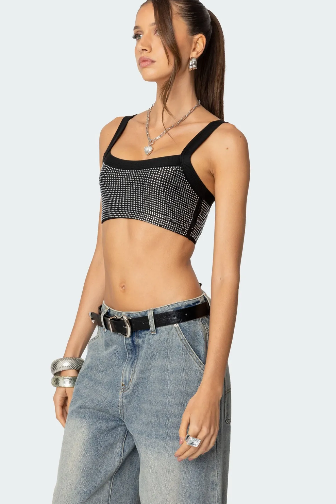 Rhinestone Ribbed Crop Top