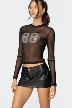 88 Rhinestone Sheer Mesh Top