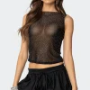 Rhinestone Sheer Mesh Top