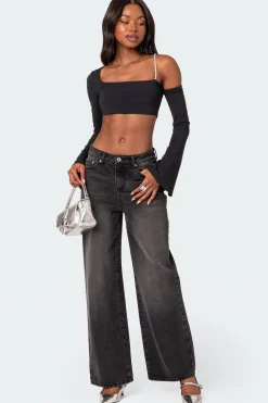 Rhinestone Strap Asymmetric Crop Top