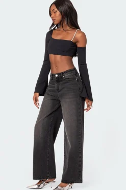 Rhinestone Strap Asymmetric Crop Top