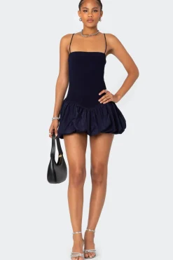 Ribbed Bubble Skirt Mini Dress