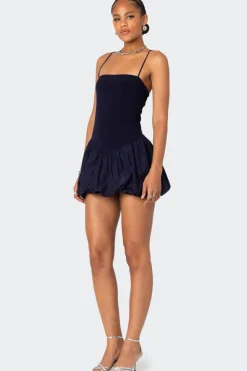 Ribbed Bubble Skirt Mini Dress