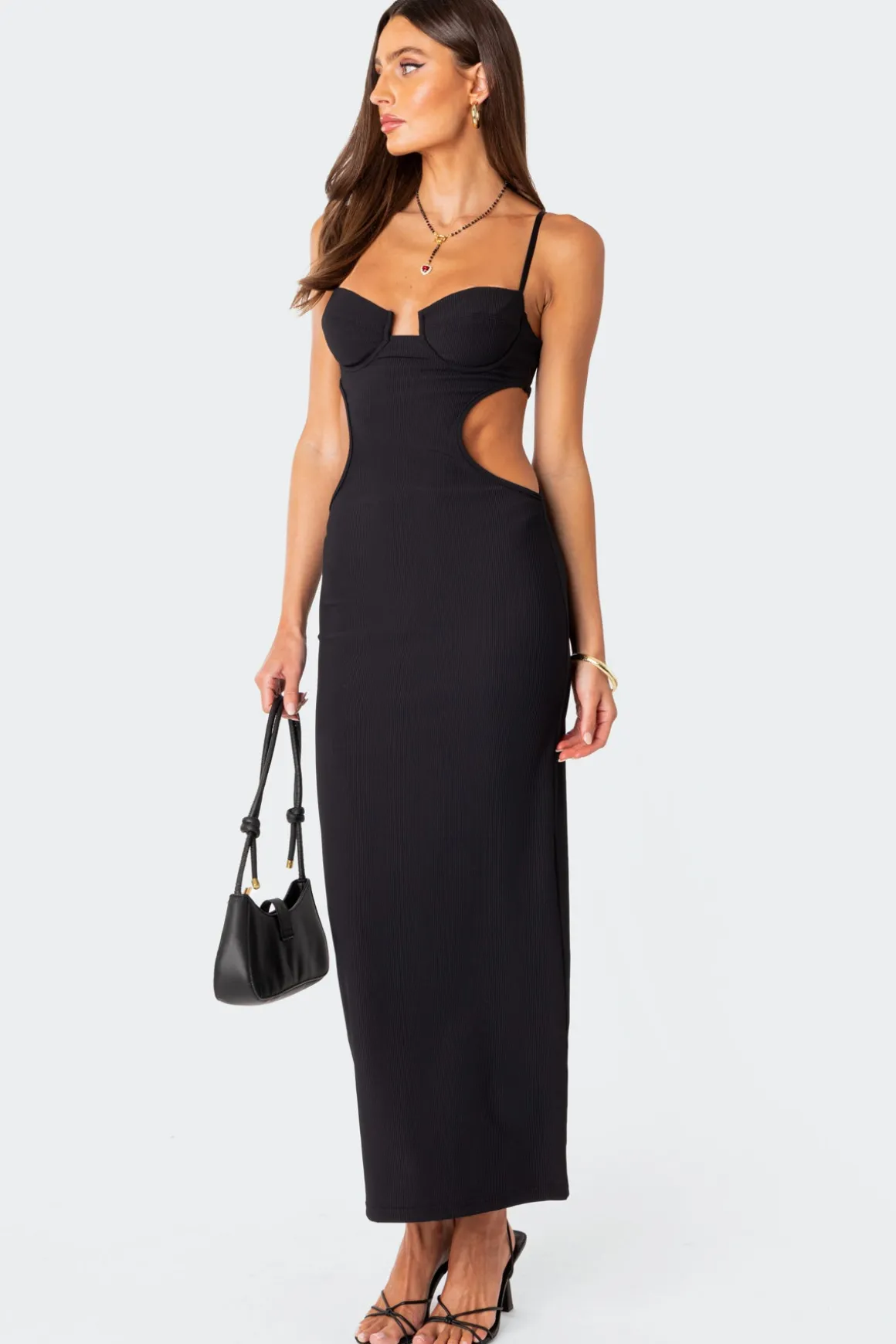 Ribbed Cut Out Cupped Maxi Dress