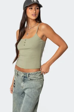 Ribbed Henley Tank Top