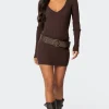 Ribbed Knit V Neck Mini Dress