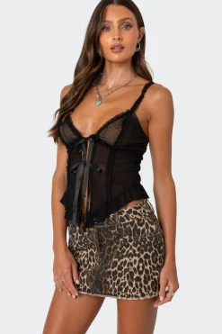 Ribbon Tie Sheer Mesh Top