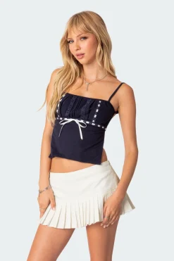 Ribbon Trim Open Back Top
