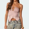 Ring Cut Out Asymmetric Strapless Top