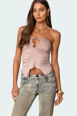 Ring Cut Out Asymmetric Strapless Top