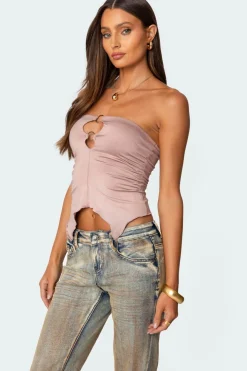 Ring Cut Out Asymmetric Strapless Top