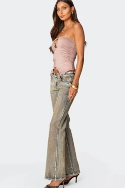 Ring Cut Out Asymmetric Strapless Top