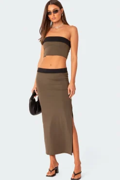 Rissa Reversible Low Rise Slitted Maxi Skirt