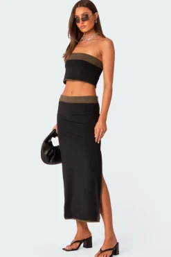 Rissa Reversible Low Rise Slitted Maxi Skirt