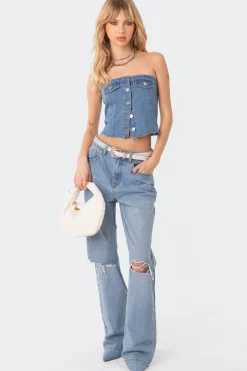 River Denim Strapless Top