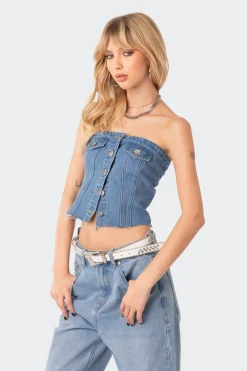 River Denim Strapless Top