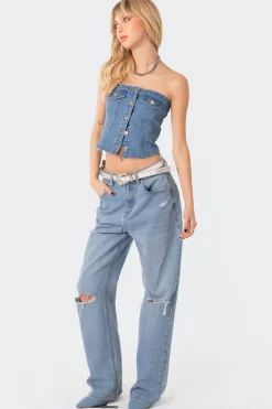 River Denim Strapless Top