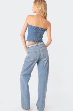 River Denim Strapless Top