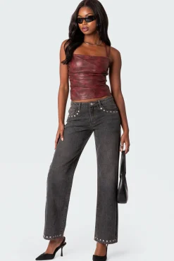 Rivet Trim Straight Leg Jeans