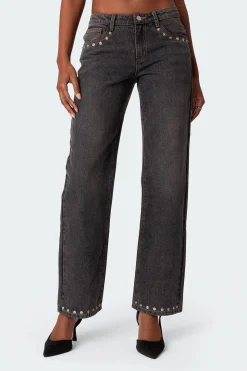Rivet Trim Straight Leg Jeans
