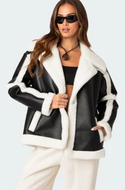 Rocki Oversized Faux Leather Shearling Jacket