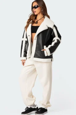 Rocki Oversized Faux Leather Shearling Jacket