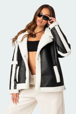 Rocki Oversized Faux Leather Shearling Jacket
