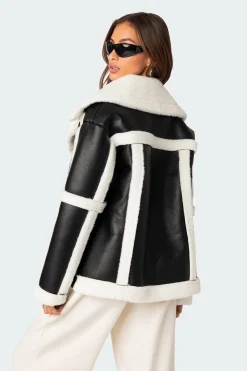 Rocki Oversized Faux Leather Shearling Jacket