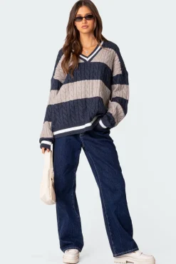 Romie V Neck Cable Knit Sweater