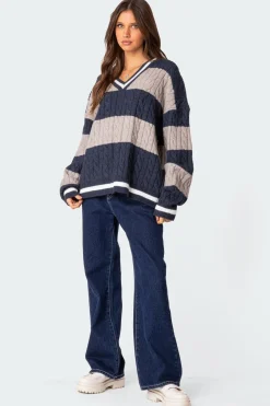 Romie V Neck Cable Knit Sweater