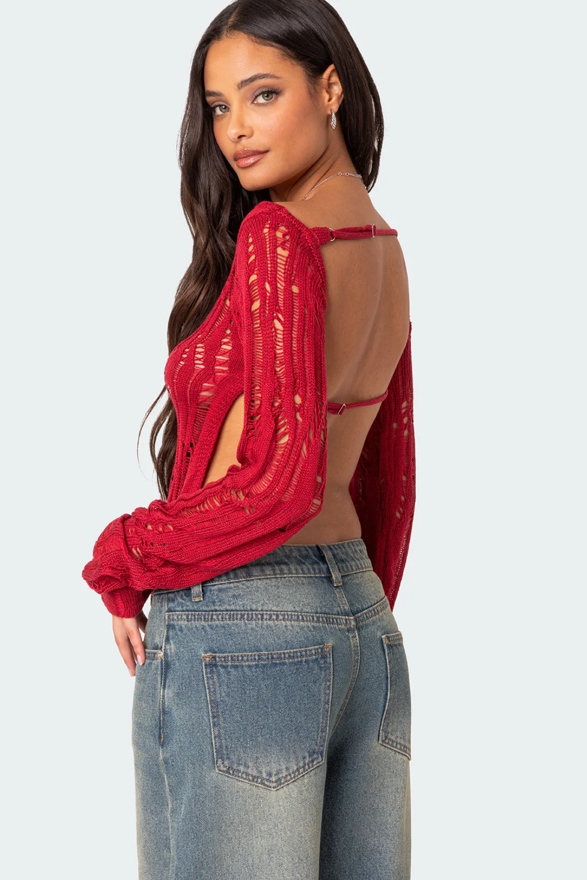 Rosa Open Back Sheer Knit Top