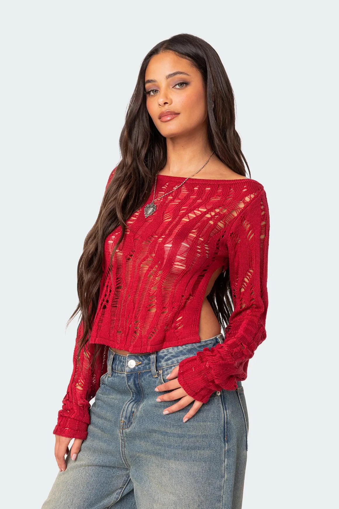 Rosa Open Back Sheer Knit Top