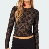 Rose Embroidered Fishnet Top