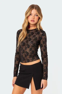 Rose Embroidered Fishnet Top