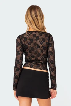 Rose Embroidered Fishnet Top