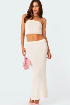 Rosebud Knit Low Rise Back Slitted Maxi Skirt