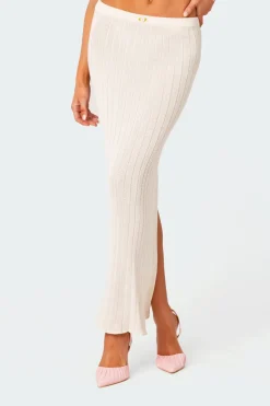 Rosebud Knit Low Rise Back Slitted Maxi Skirt