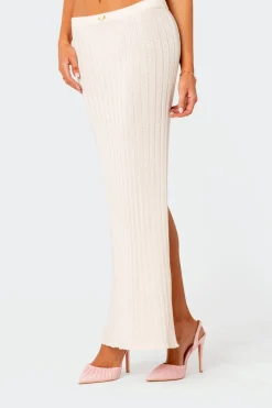 Rosebud Knit Low Rise Back Slitted Maxi Skirt