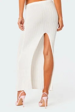 Rosebud Knit Low Rise Back Slitted Maxi Skirt