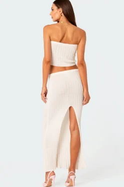Rosebud Knit Low Rise Back Slitted Maxi Skirt