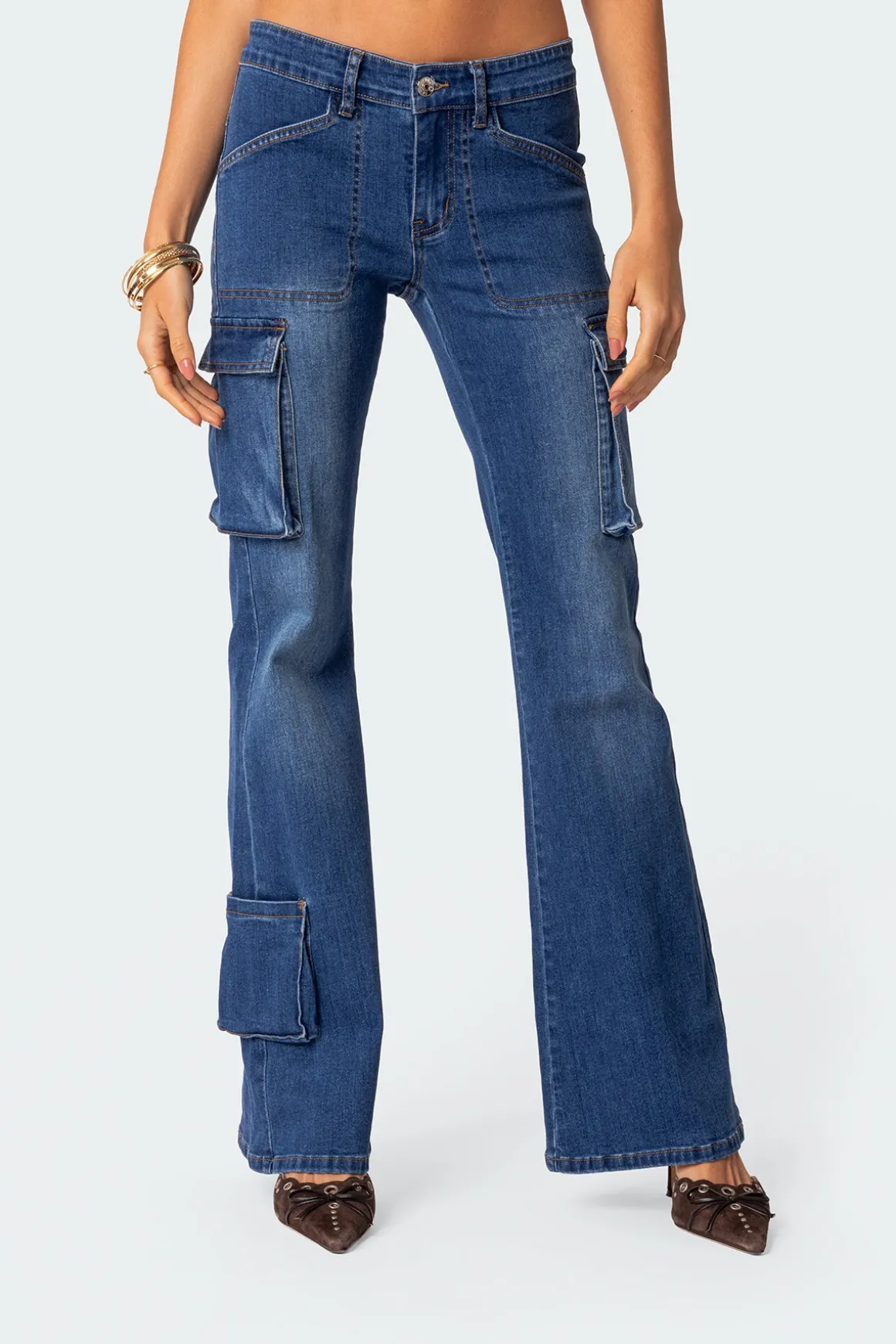 Roslyn Denim Flared Cargo Pants