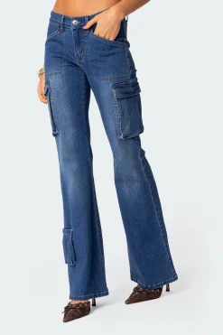 Roslyn Denim Flared Cargo Pants