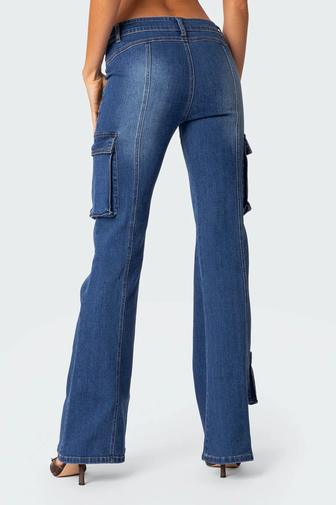 Roslyn Denim Flared Cargo Pants