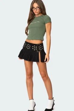Roxy Side Slit Pleated Mini Skirt