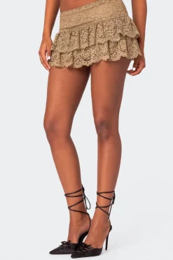 Ruffle Sheer Lace Low Rise Mini Skirt