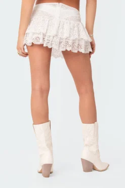 Ruffle Sheer Lace Low Rise Mini Skirt