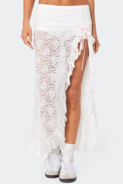 Ruffled Sheer Lace Maxi Skort