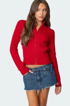 Ryn Zip Up Cable Knit Cardigan