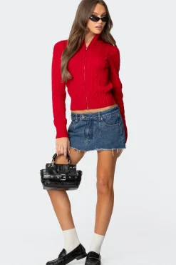 Ryn Zip Up Cable Knit Cardigan