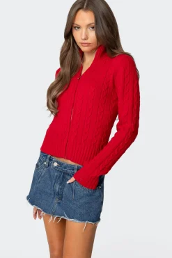 Ryn Zip Up Cable Knit Cardigan